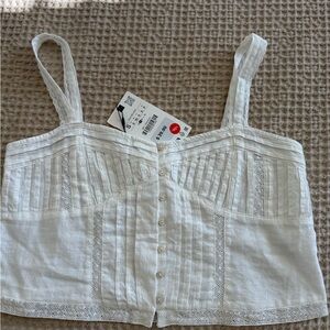 Zara White Lace-Trimmed Women's linen Top